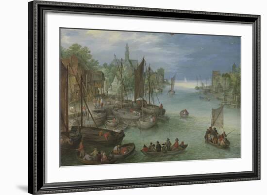 View of City Along a River-Pieter Bruegel the Elder-Framed Premium Giclee Print