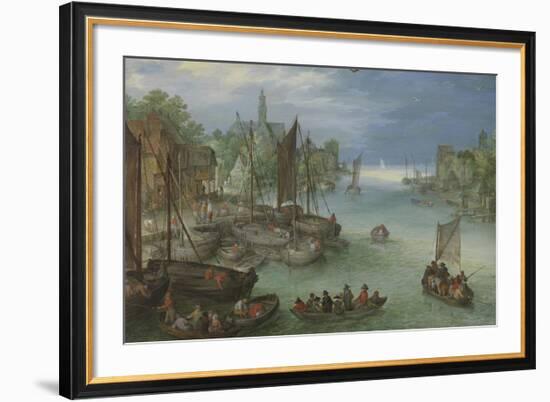 View of City Along a River-Pieter Bruegel the Elder-Framed Premium Giclee Print