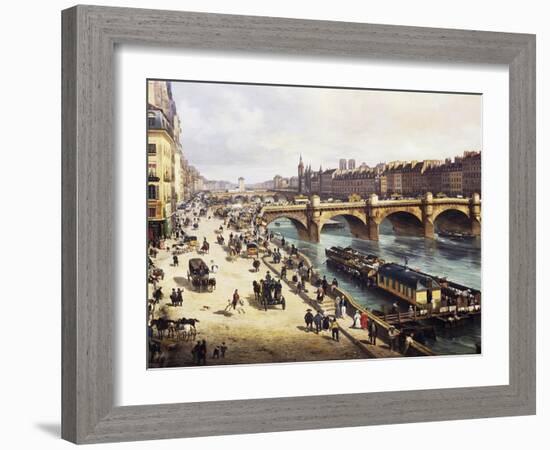 View of City and Pont-Neuf from Bank of Louvre, 1832-Giuseppe Canella-Framed Giclee Print