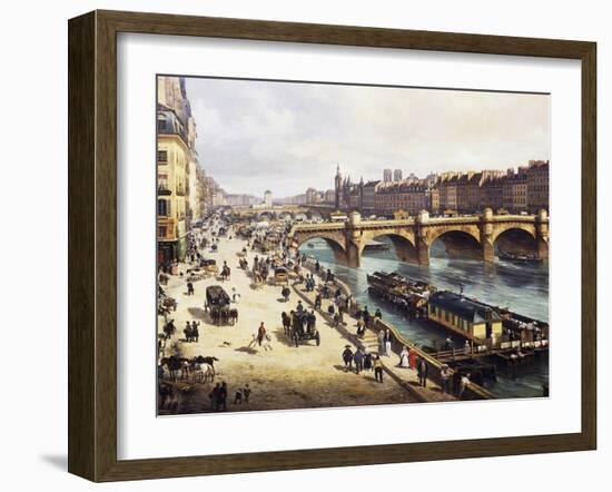 View of City and Pont-Neuf from Bank of Louvre, 1832-Giuseppe Canella-Framed Giclee Print