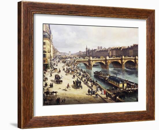 View of City and Pont-Neuf from Bank of Louvre, 1832-Giuseppe Canella-Framed Giclee Print