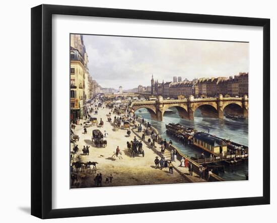 View of City and Pont-Neuf from Bank of Louvre, 1832-Giuseppe Canella-Framed Giclee Print