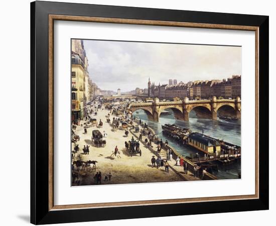 View of City and Pont-Neuf from Bank of Louvre, 1832-Giuseppe Canella-Framed Giclee Print