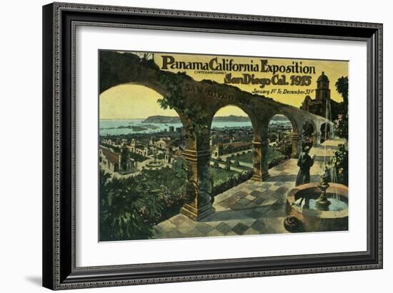 View of City from a Mission, Panama-CA Expo - San Diego, CA-Lantern Press-Framed Art Print