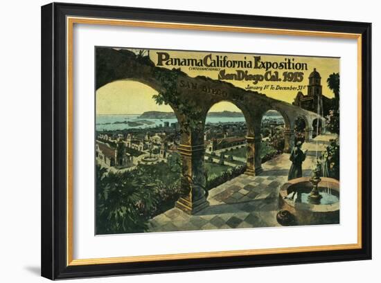 View of City from a Mission, Panama-CA Expo - San Diego, CA-Lantern Press-Framed Art Print