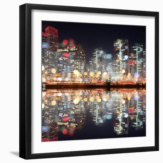 View of City Night with Blurred Bokeh-Li Ding-Framed Photographic Print