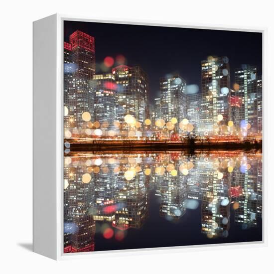 View of City Night with Blurred Bokeh-Li Ding-Framed Premier Image Canvas