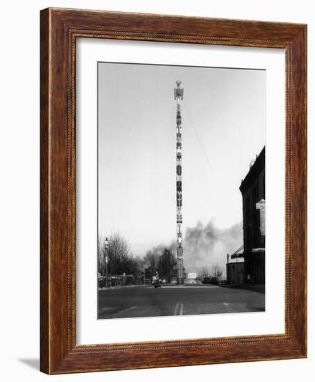 View of City's Indian Totem Pole - Tacoma, WA-Lantern Press-Framed Art Print