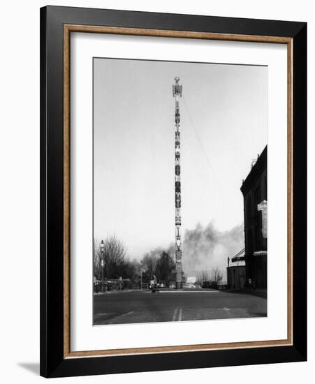 View of City's Indian Totem Pole - Tacoma, WA-Lantern Press-Framed Art Print