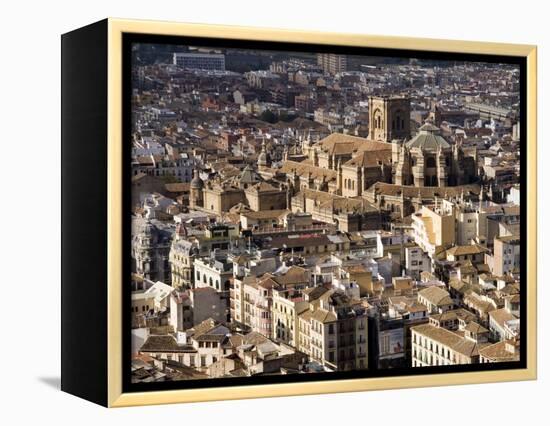 View of City Showing the Cathedral, from the Watch Tower of the Alcazaba, Granada, Andalucia, Spain-Sheila Terry-Framed Premier Image Canvas