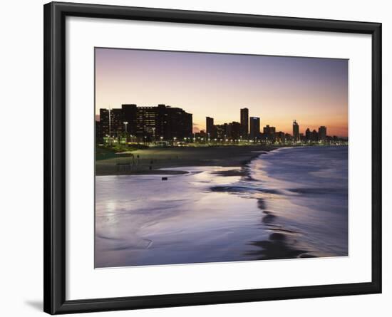 View of City Skyline and Beachfront at Sunset, Durban, Kwazulu-Natal, South Africa-Ian Trower-Framed Photographic Print