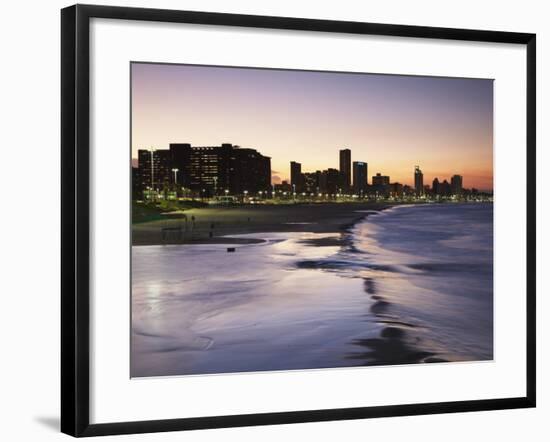 View of City Skyline and Beachfront at Sunset, Durban, Kwazulu-Natal, South Africa-Ian Trower-Framed Photographic Print