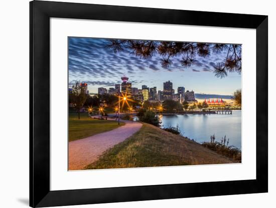 View of city skyline and Vancouver Lookout Tower from CRAB Park at Portside, Vancouver, British Col-Frank Fell-Framed Photographic Print