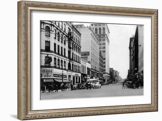 View of City Street, Exterior View of Sherwood Building - Spokane, WA-Lantern Press-Framed Art Print