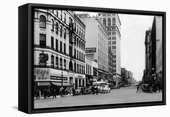 View of City Street, Exterior View of Sherwood Building - Spokane, WA-Lantern Press-Framed Stretched Canvas