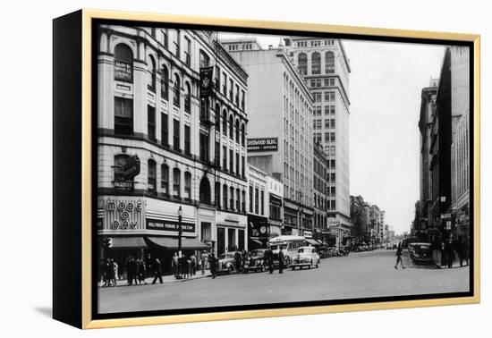 View of City Street, Exterior View of Sherwood Building - Spokane, WA-Lantern Press-Framed Stretched Canvas