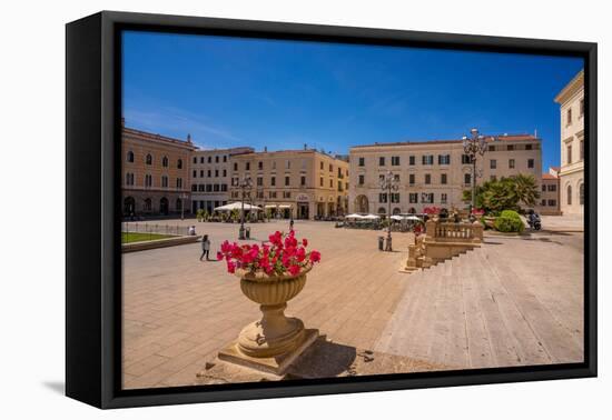 View of classic architecture and Vittorio Emanuele II statue in Piazza d'Italia in Sassari-Frank Fell-Framed Premier Image Canvas