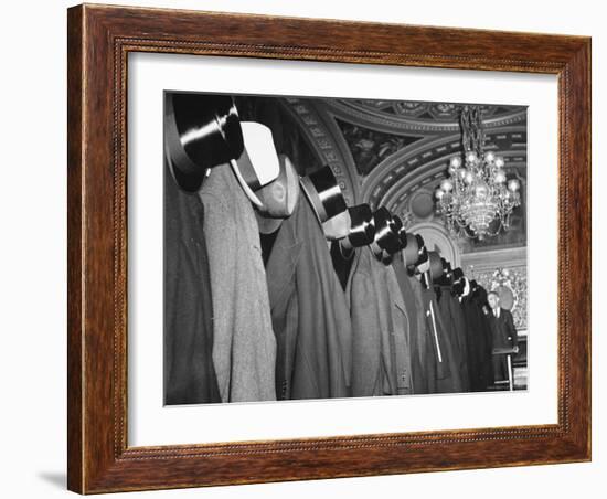 View of Cloakroom Showing the Hats of the Diplomats Attending Hamilton Lewis's Funeral-Thomas D^ Mcavoy-Framed Photographic Print