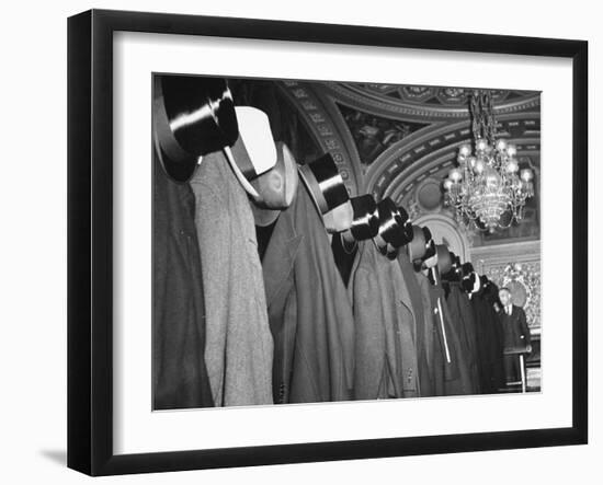 View of Cloakroom Showing the Hats of the Diplomats Attending Hamilton Lewis's Funeral-Thomas D^ Mcavoy-Framed Photographic Print