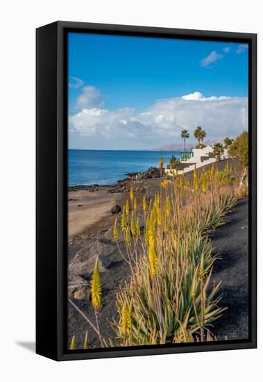 View of coastline and Playa El Barranquillo beach, Puerto Carmen, Lanzarote, Las Palmas-Frank Fell-Framed Premier Image Canvas