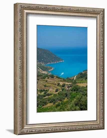 View of coastline, sea and hills near Agkonas, Kefalonia, Ionian Islands, Greek Islands, Greece-Frank Fell-Framed Photographic Print