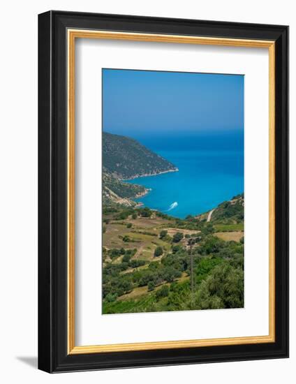 View of coastline, sea and hills near Agkonas, Kefalonia, Ionian Islands, Greek Islands, Greece-Frank Fell-Framed Photographic Print