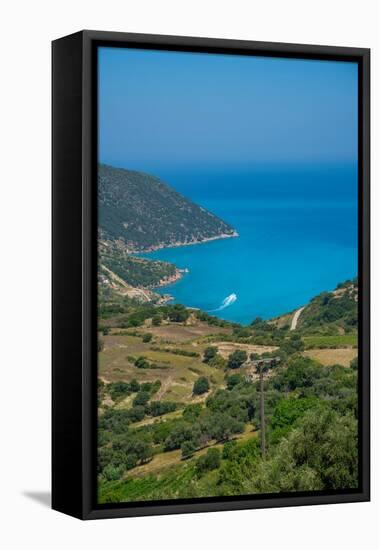 View of coastline, sea and hills near Agkonas, Kefalonia, Ionian Islands, Greek Islands, Greece-Frank Fell-Framed Premier Image Canvas