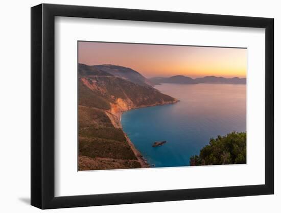 View of coastline, sea and hills near Assos at sunset, Kefalonia, Ionian Islands, Greek Islands-Frank Fell-Framed Photographic Print