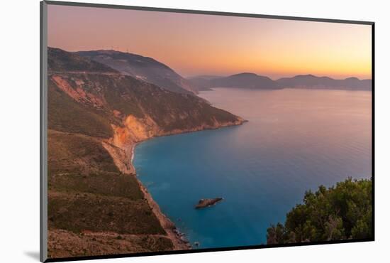 View of coastline, sea and hills near Assos at sunset, Kefalonia, Ionian Islands, Greek Islands-Frank Fell-Mounted Photographic Print