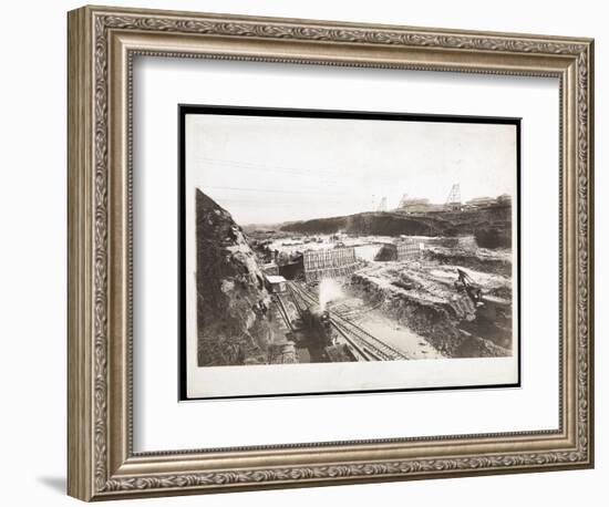 View of Construction of the Panama Canal with Concrete Forms, Trains, Digging Machines and…-Byron Company-Framed Giclee Print