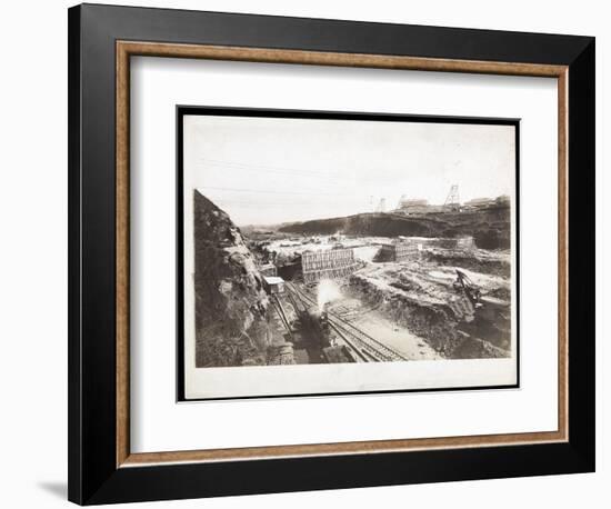 View of Construction of the Panama Canal with Concrete Forms, Trains, Digging Machines and…-Byron Company-Framed Giclee Print