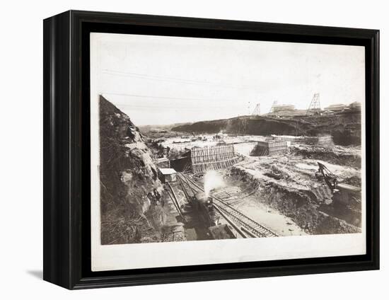 View of Construction of the Panama Canal with Concrete Forms, Trains, Digging Machines and…-Byron Company-Framed Premier Image Canvas