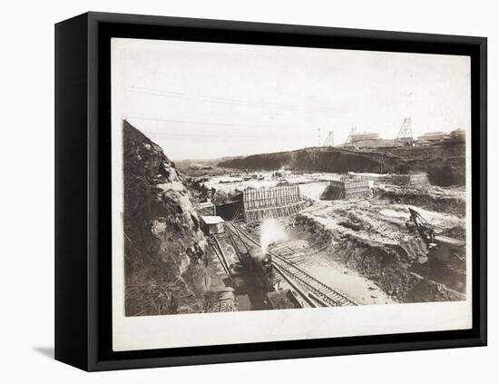 View of Construction of the Panama Canal with Concrete Forms, Trains, Digging Machines and…-Byron Company-Framed Premier Image Canvas