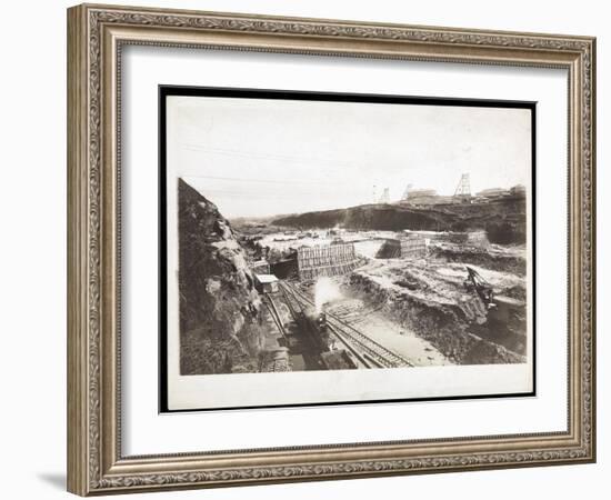 View of Construction of the Panama Canal with Concrete Forms, Trains, Digging Machines and…-Byron Company-Framed Giclee Print