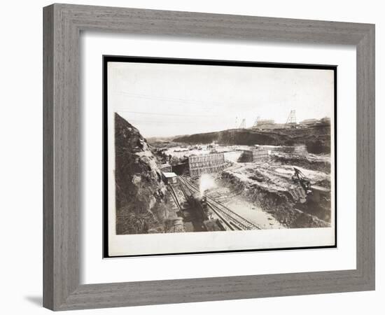 View of Construction of the Panama Canal with Concrete Forms, Trains, Digging Machines and…-Byron Company-Framed Giclee Print