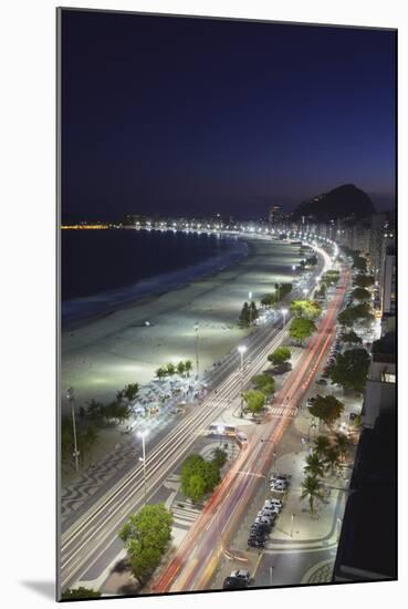 View of Copacabana Beach and Avenida Atlantica at Dusk, Copacabana, Rio de Janeiro, Brazil-Ian Trower-Mounted Photographic Print