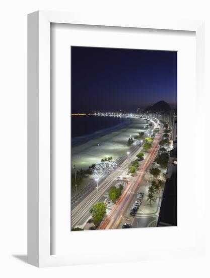 View of Copacabana Beach and Avenida Atlantica at Dusk, Copacabana, Rio de Janeiro, Brazil-Ian Trower-Framed Photographic Print