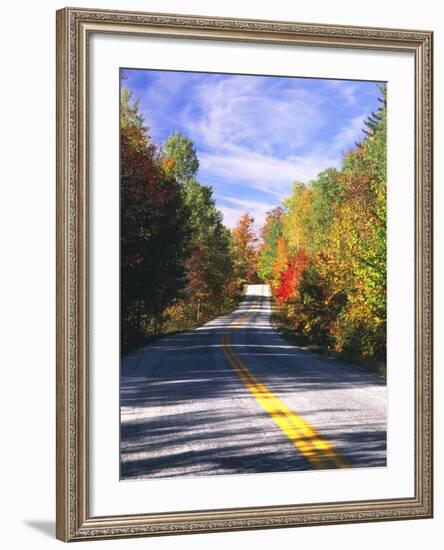 View of Country Road, Fall Foliage, Northeast Kingdom, Vermont, USA-Walter Bibikow-Framed Photographic Print