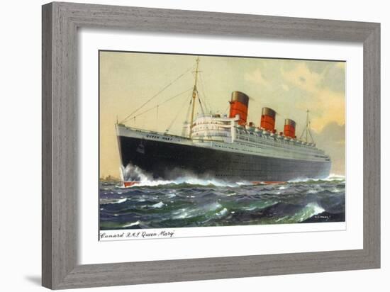 View of Cunard Ocean Liner Queen Mary-Lantern Press-Framed Premium Giclee Print