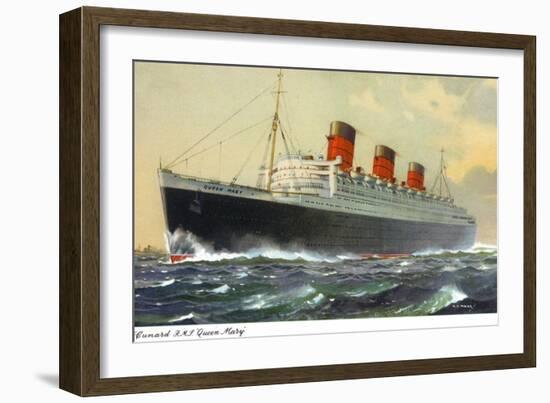 View of Cunard Ocean Liner Queen Mary-Lantern Press-Framed Art Print