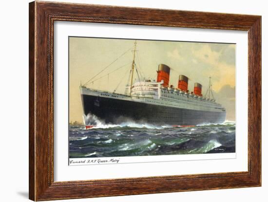 View of Cunard Ocean Liner Queen Mary-Lantern Press-Framed Art Print