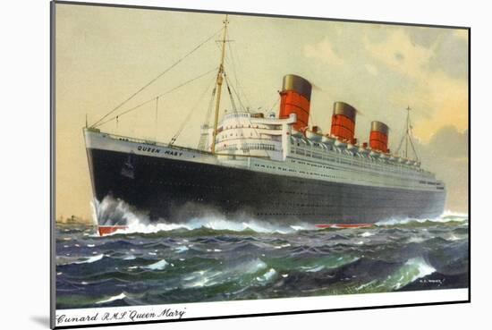 View of Cunard Ocean Liner Queen Mary-Lantern Press-Mounted Art Print