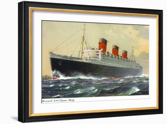 View of Cunard Ocean Liner Queen Mary-Lantern Press-Framed Art Print