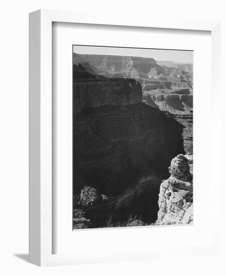 View Of Darkly Shadowed Canyon At Left & Center From South Rim 1941 Grand Canyon NP Arizona  1941-Ansel Adams-Framed Art Print