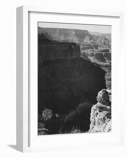 View Of Darkly Shadowed Canyon At Left & Center From South Rim 1941 Grand Canyon NP Arizona  1941-Ansel Adams-Framed Art Print