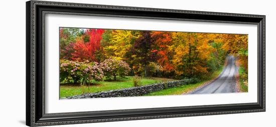 View of dirt road in autumn, Sutton, Quebec, Canada-null-Framed Photographic Print