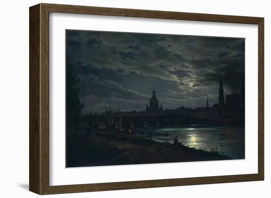 View of Dresden by Moonlight, 1839-Johan Christian Clausen Dahl-Framed Giclee Print