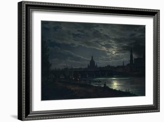 View of Dresden by Moonlight, 1839-Johan Christian Clausen Dahl-Framed Giclee Print