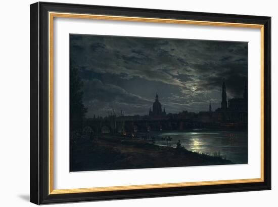 View of Dresden by Moonlight, 1839-Johan Christian Clausen Dahl-Framed Giclee Print