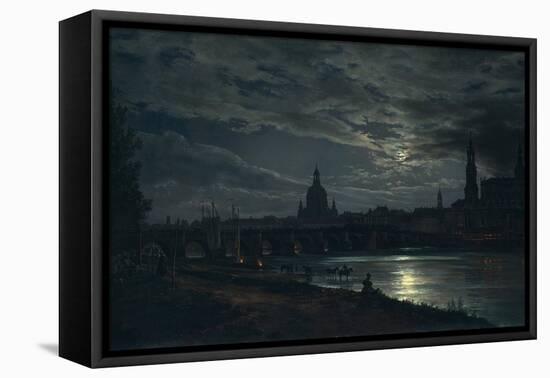 View of Dresden by Moonlight, 1839-Johan Christian Clausen Dahl-Framed Premier Image Canvas